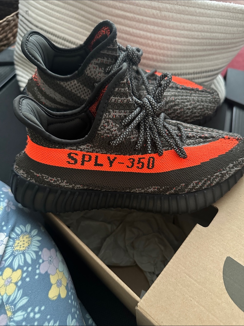 Yeezy Boost 350 V2 Black & Orange Kids Sneaker